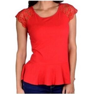 NWOT Top w/ Floral Lace Sleeves